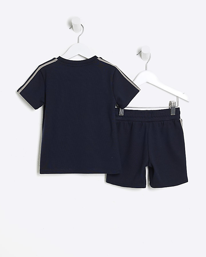 Mini Boys Navy Taped T-Shirt And Shorts Set