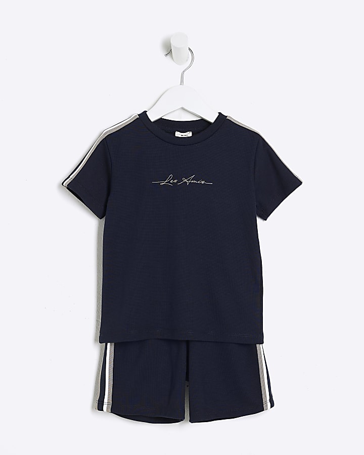 Mini Boys Navy Taped T-Shirt And Shorts Set