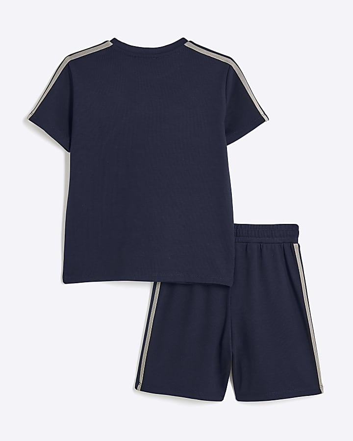 Boys Navy Taped T-Shirt And Shorts Set