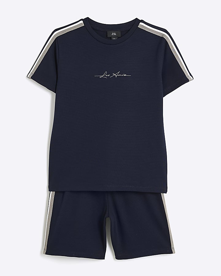 Boys Navy Taped T-Shirt And Shorts Set