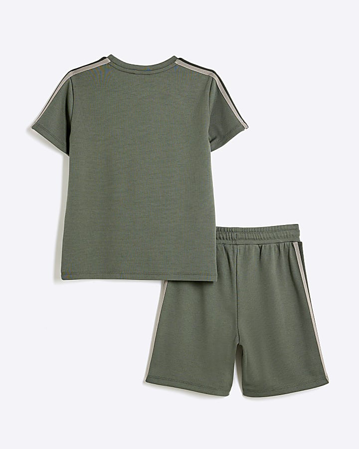 Boys Khaki Taped T-Shirt And Shorts Set