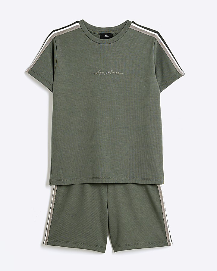 Boys Khaki Taped T-Shirt And Shorts Set