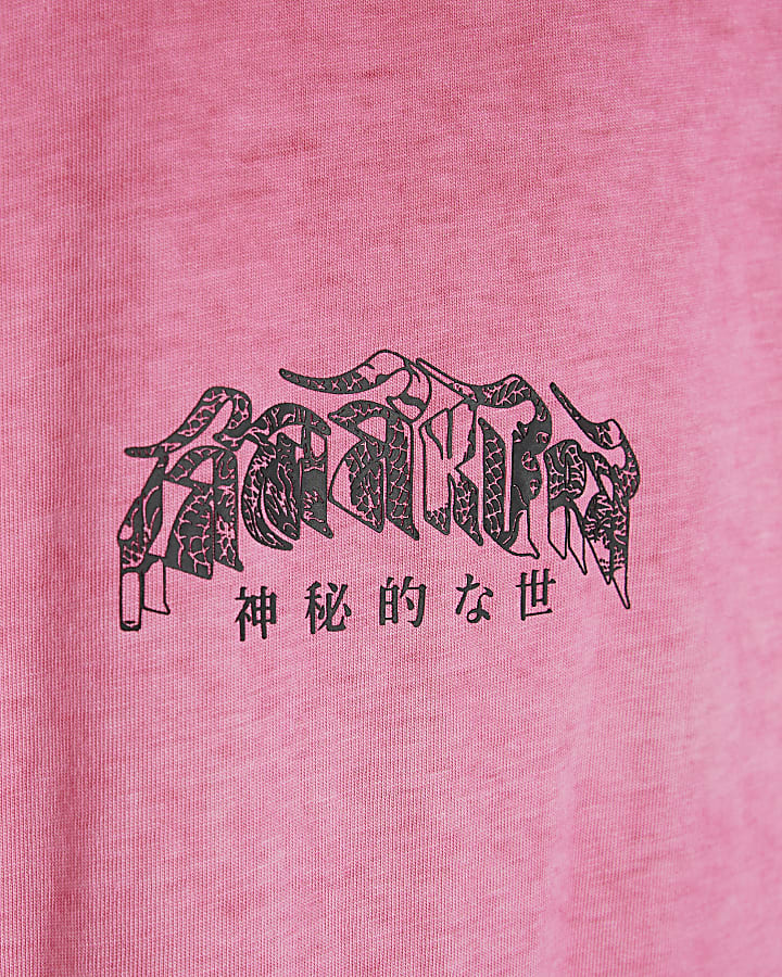 Boys Pink Oil Washed Gothic T-shirt