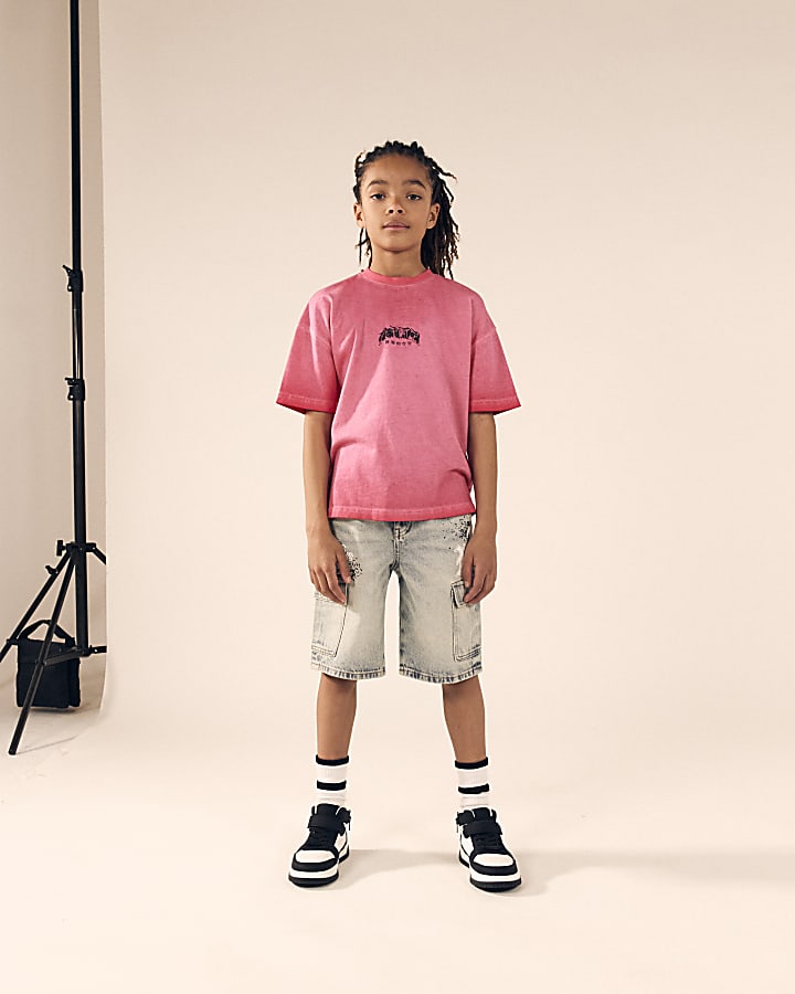 Boys Pink Oil Washed Gothic T-shirt