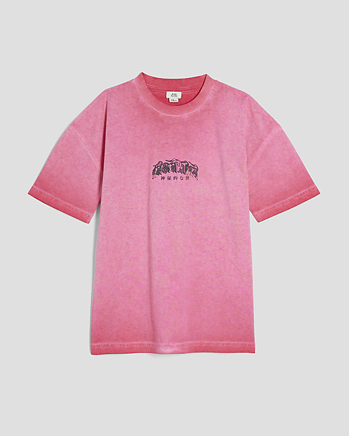 Boys Pink Oil Washed Gothic T-shirt