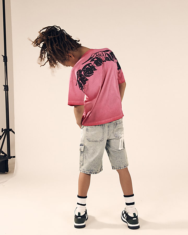 Boys Pink Oil Washed Gothic T-shirt