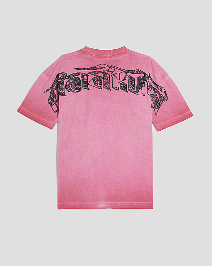 Boys Pink Oil Washed Gothic T-shirt