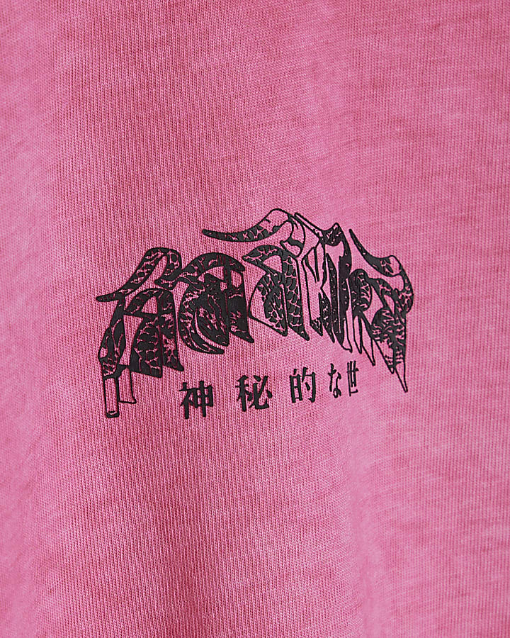 Mini Boys Pink Oil Washed Gothic T-Shirt