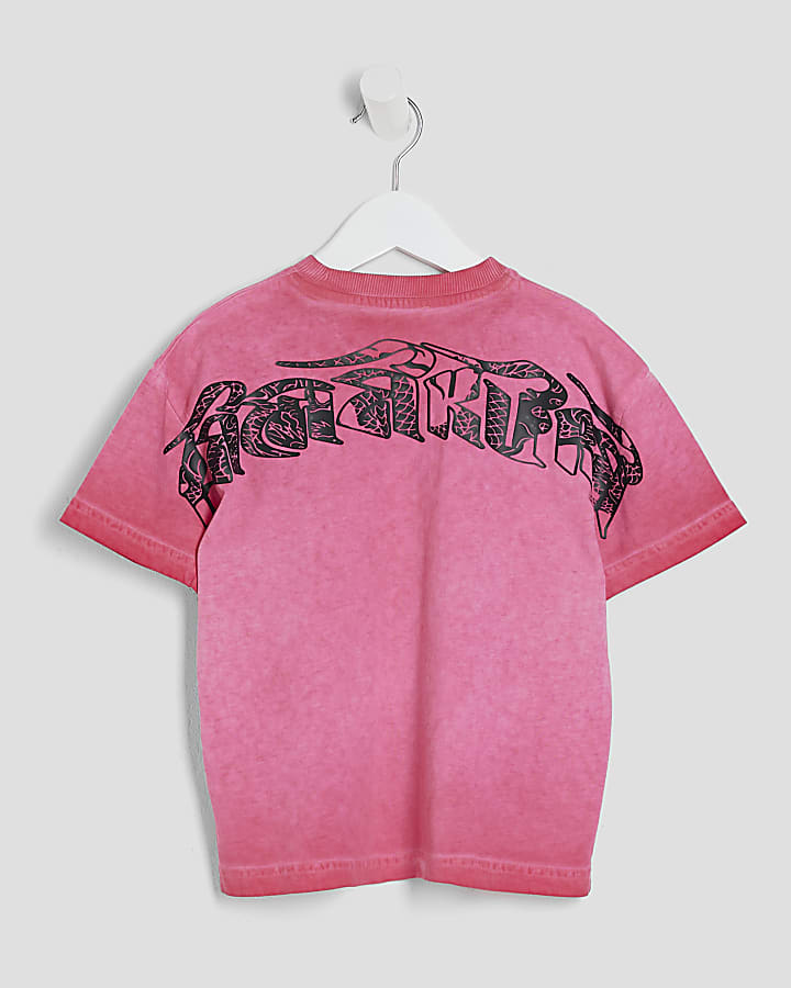 Mini Boys Pink Oil Washed Gothic T-Shirt