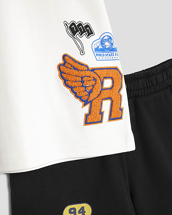 Boys White Badge Varsity T-Shirt Set