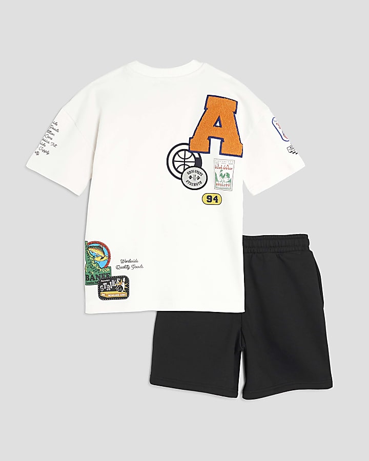 Boys White Badge Varsity T-Shirt Set