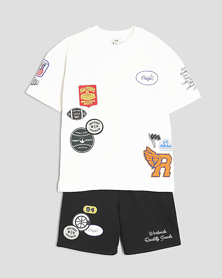 Boys White Badge Varsity T-Shirt Set