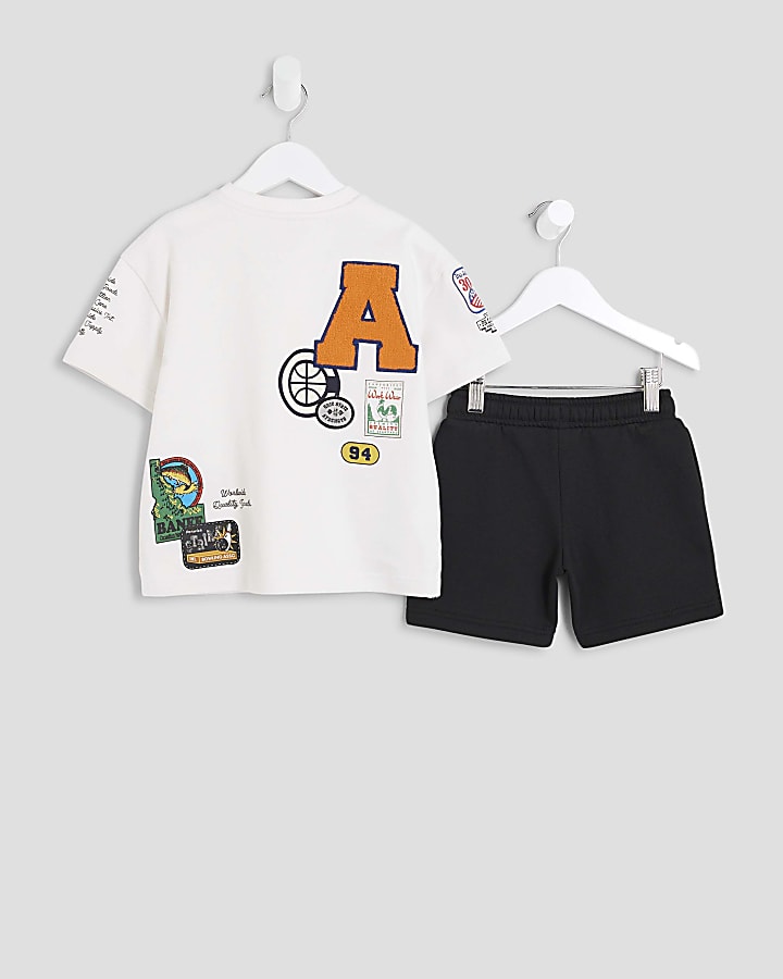 Mini Boys White Badge Varsity T-Shirt Set