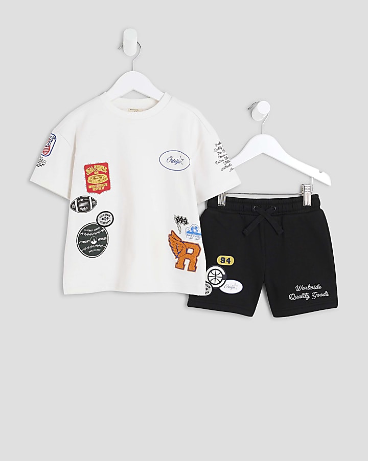 Mini Boys White Badge Varsity T-Shirt Set