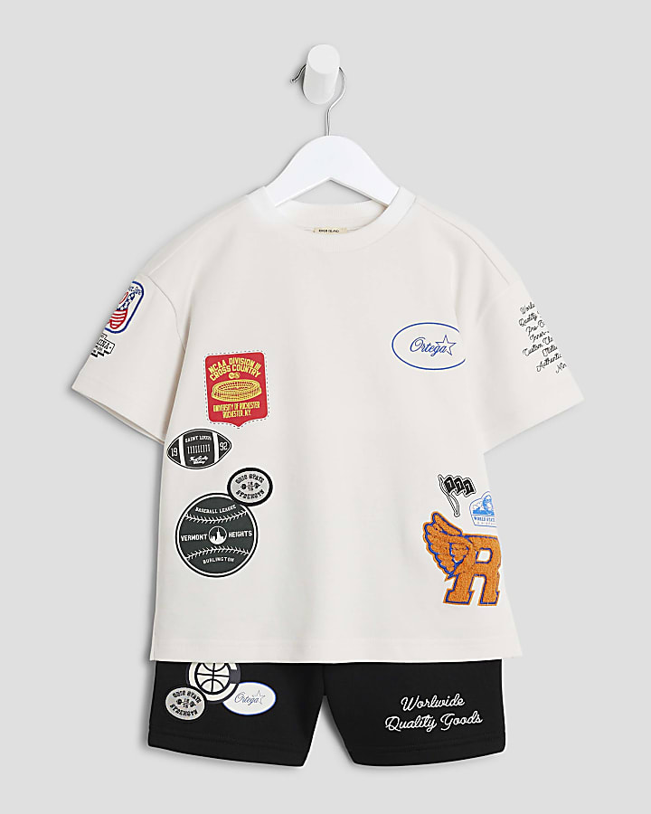 Mini Boys White Badge Varsity T-Shirt Set