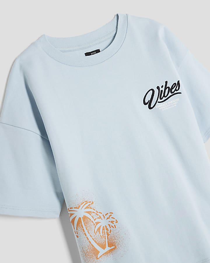 Boys Blue Vibes Embroidered T-Shirt Set