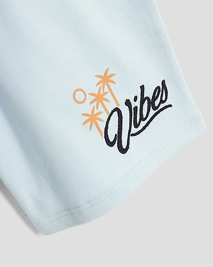 Boys Blue Vibes Embroidered T-Shirt Set