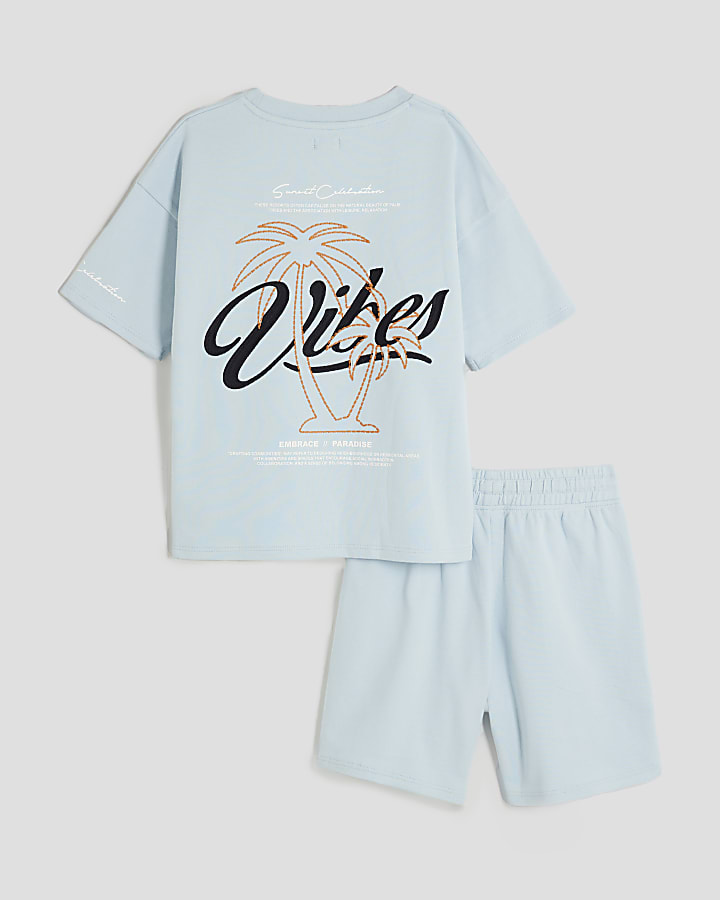 Boys Blue Vibes Embroidered T-Shirt Set