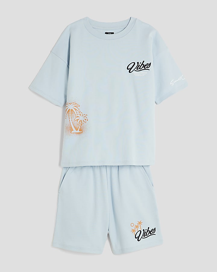 Boys Blue Vibes Embroidered T-Shirt Set