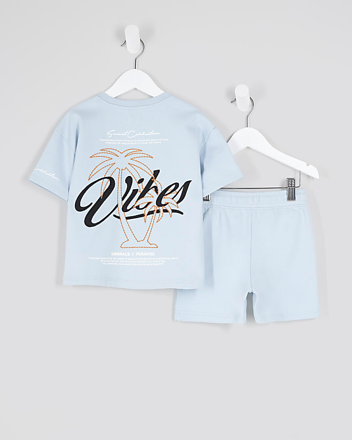 Mini Boys Blue Vibes Graphic T-Shirt Set
