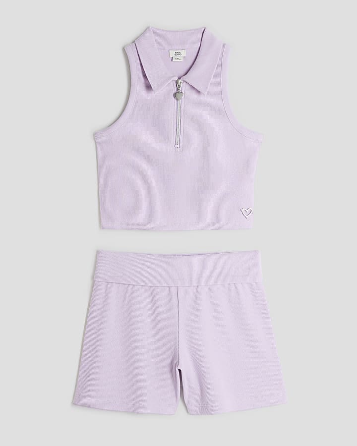 Girls Purple Top And Shorts Set