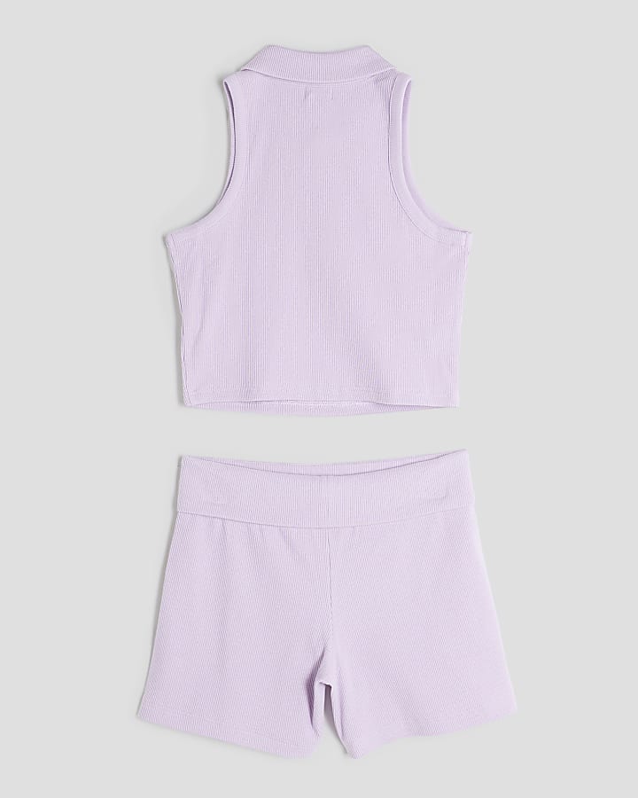 Girls Purple Top And Shorts Set