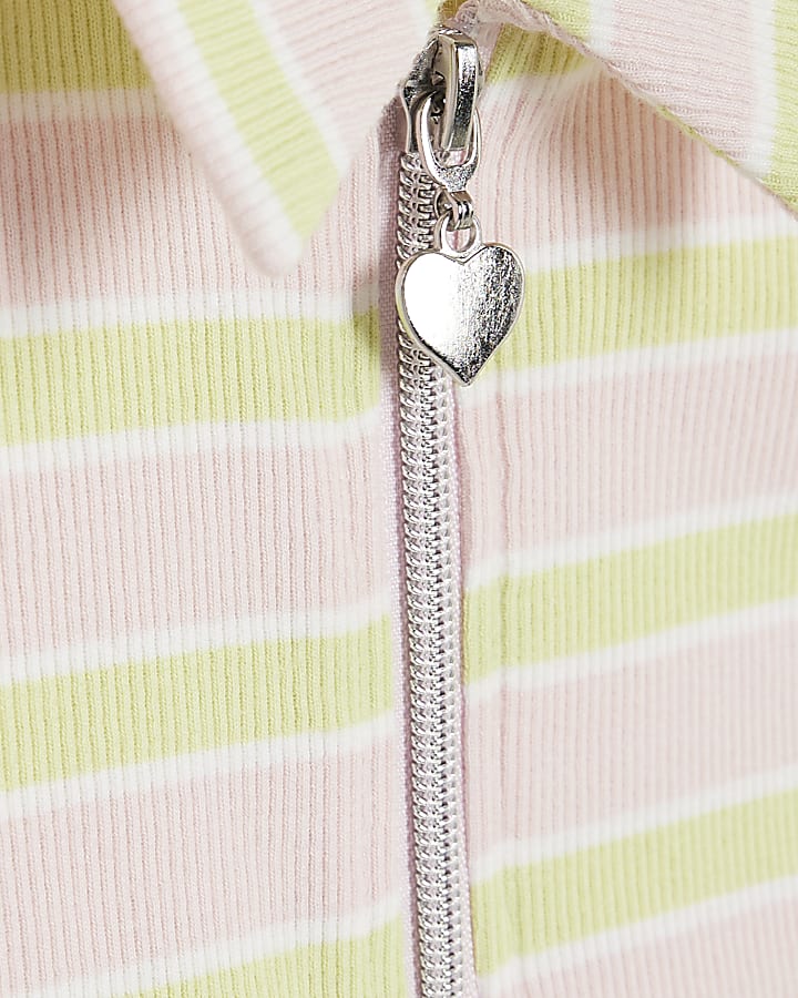 Girls Pink Stripe Top And Shorts Set