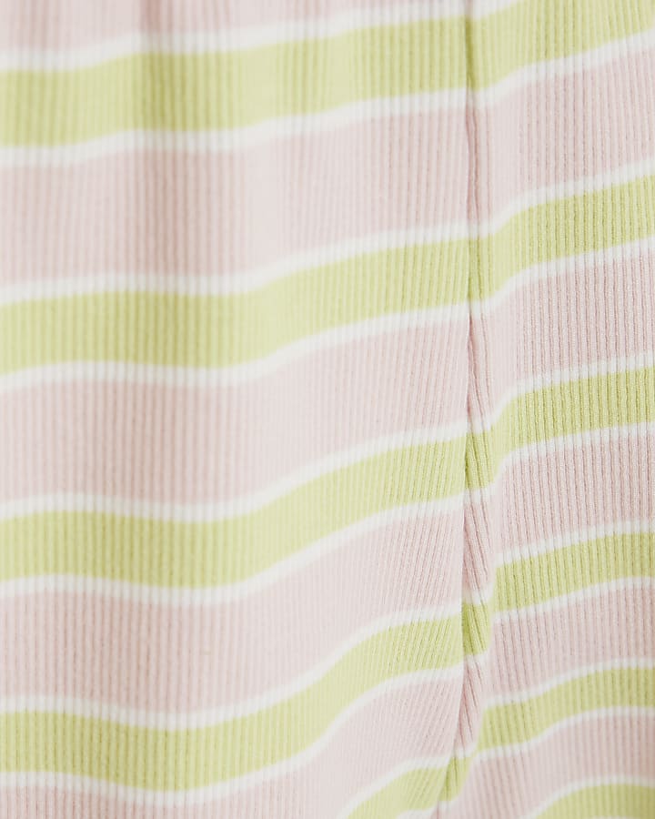 Girls Pink Stripe Top And Shorts Set