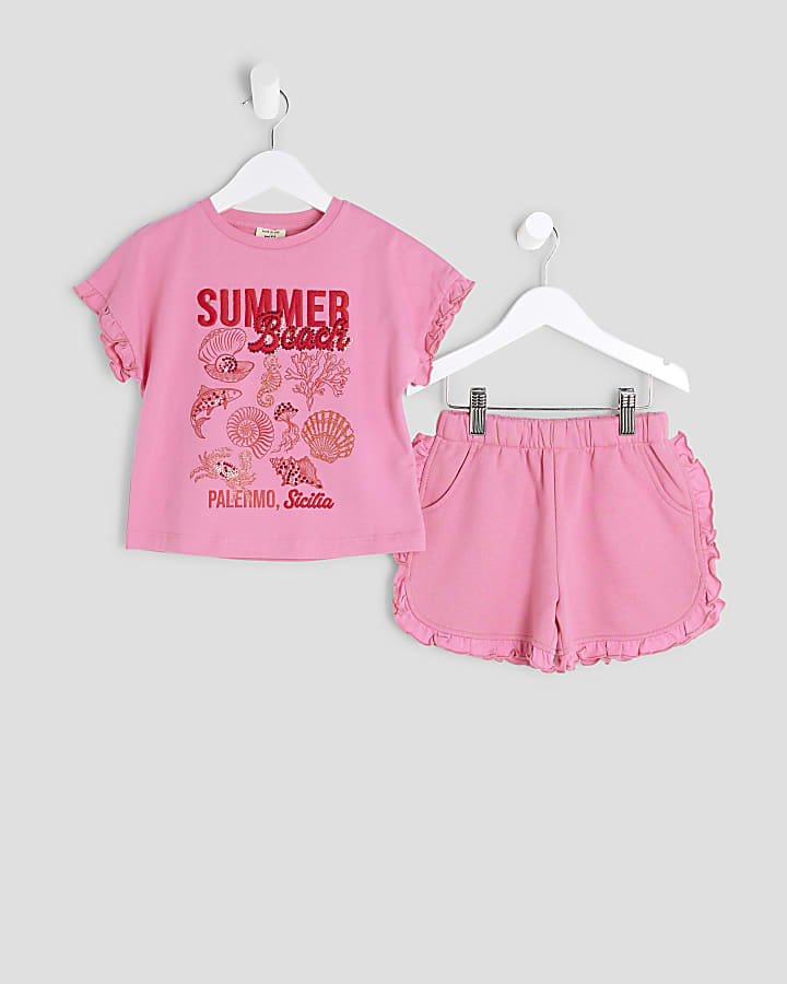 Mini Girls Pink Shell T-Shirt Runner Set