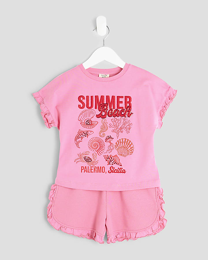 Mini Girls Pink Shell T-Shirt Runner Set