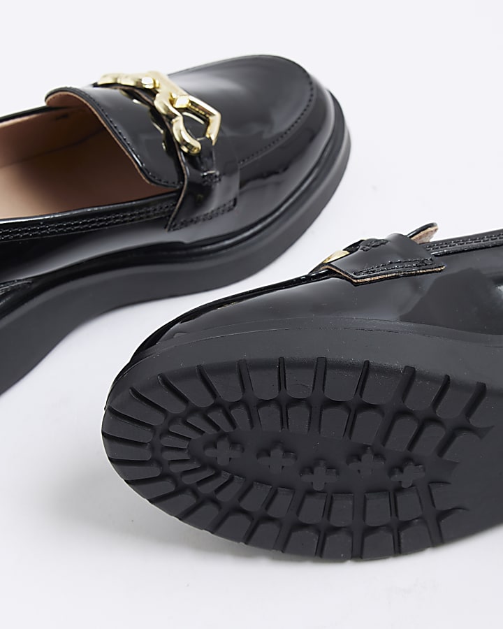 Girls Black Wedged Bow Loafers