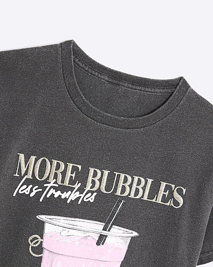 Girls Grey Glitter More Bubbles T-shirt