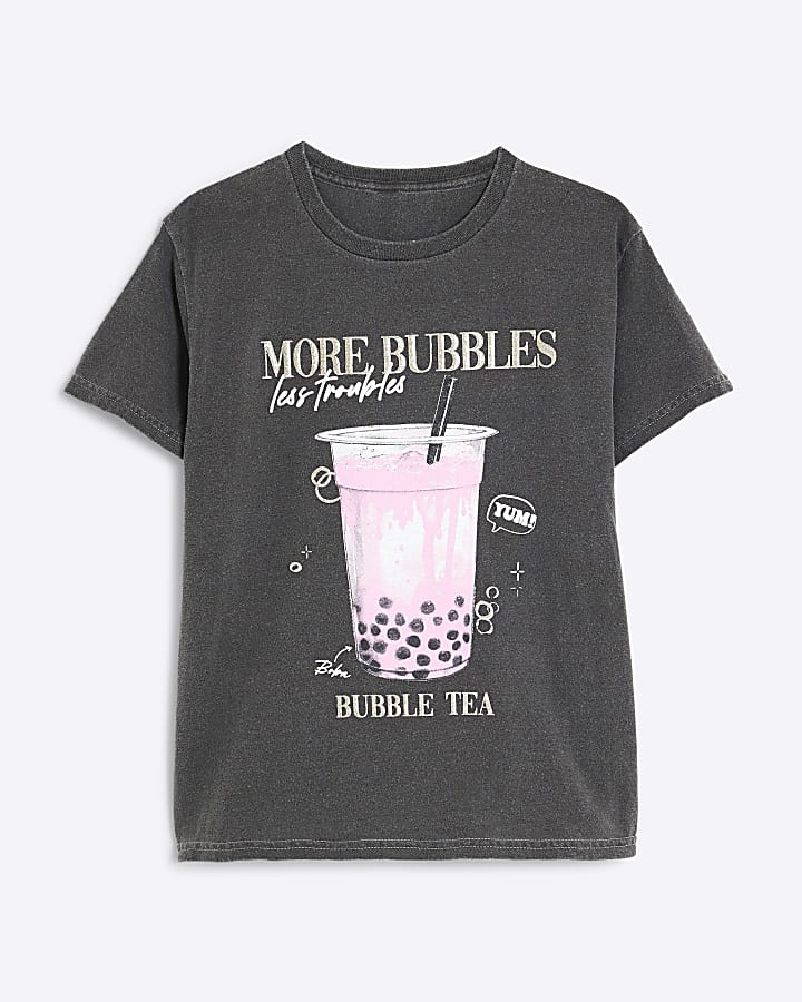 Girls Grey Glitter More Bubbles T-shirt