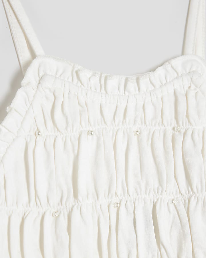 Girls Cream Pearl Halter Neck Top