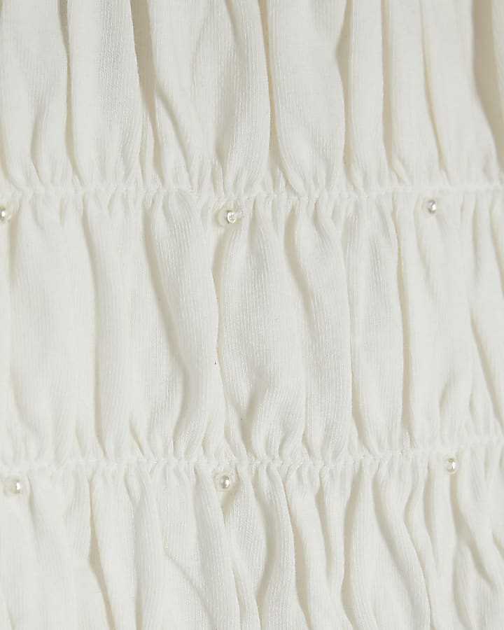 Girls Cream Pearl Halter Neck Top
