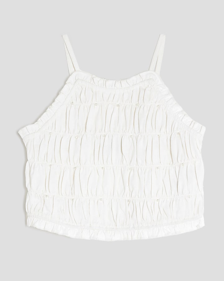 Girls Cream Pearl Halter Neck Top