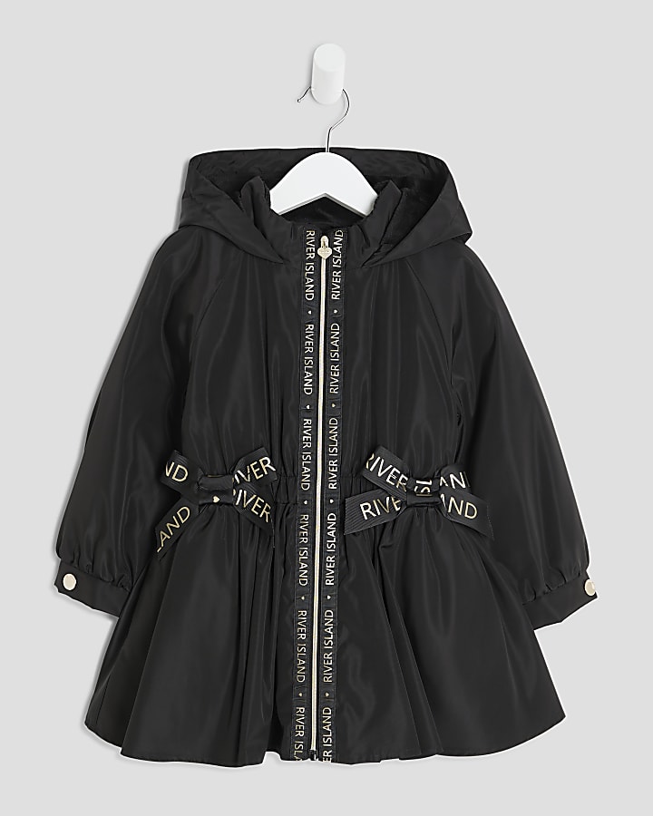 Mini Girls Black Peplum Rain Mac