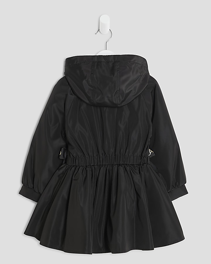Mini Girls Black Peplum Rain Mac