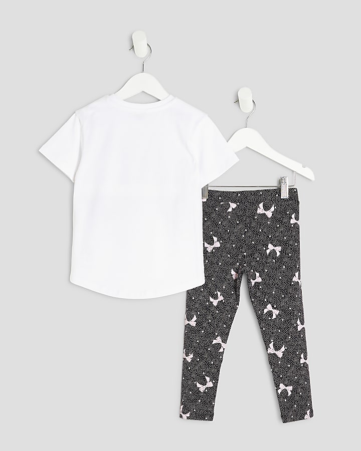 Mini Girls White Bow T-shirt And Legging Sets