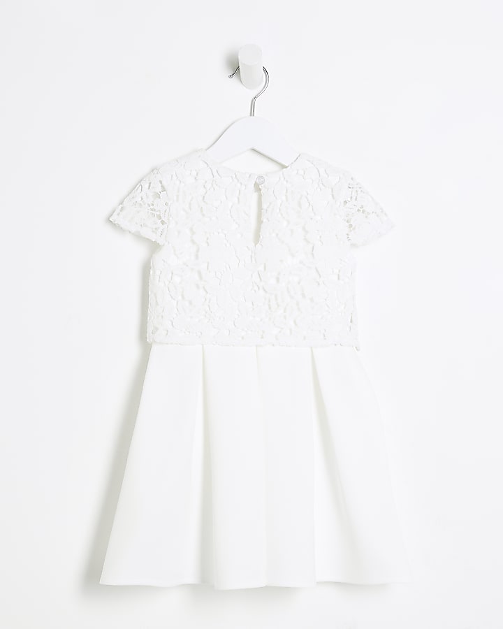 Mini Girls White Floral Lace Skater Dress