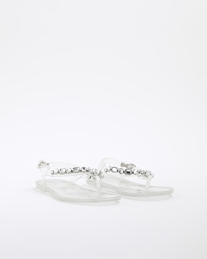 Girls Silver Jewel Jelly Thong Sandals