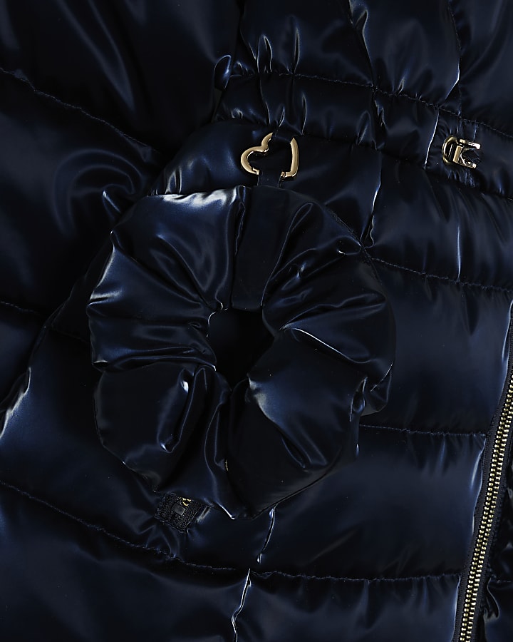 Girls Navy Padded Coat Set