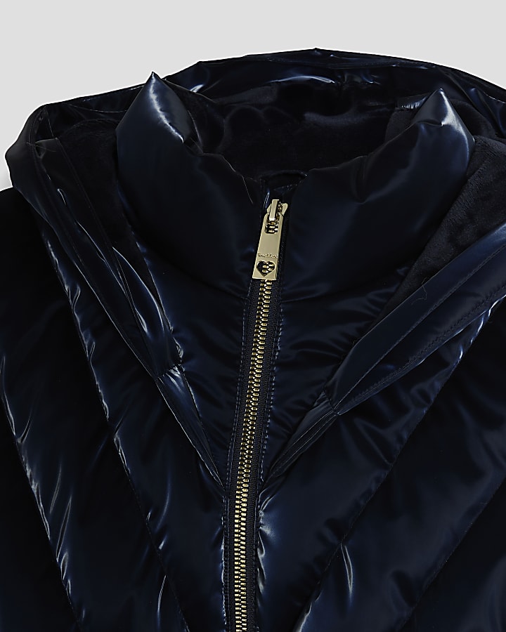 Girls Navy Padded Coat Set