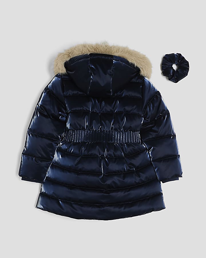 Girls Navy Padded Coat Set