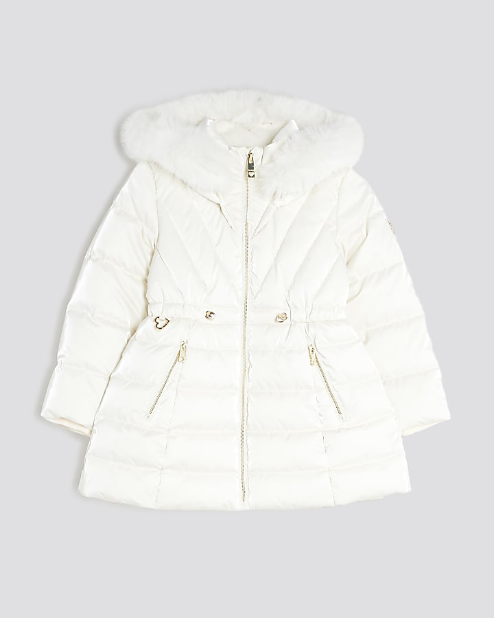 Girls Cream Padded Coat