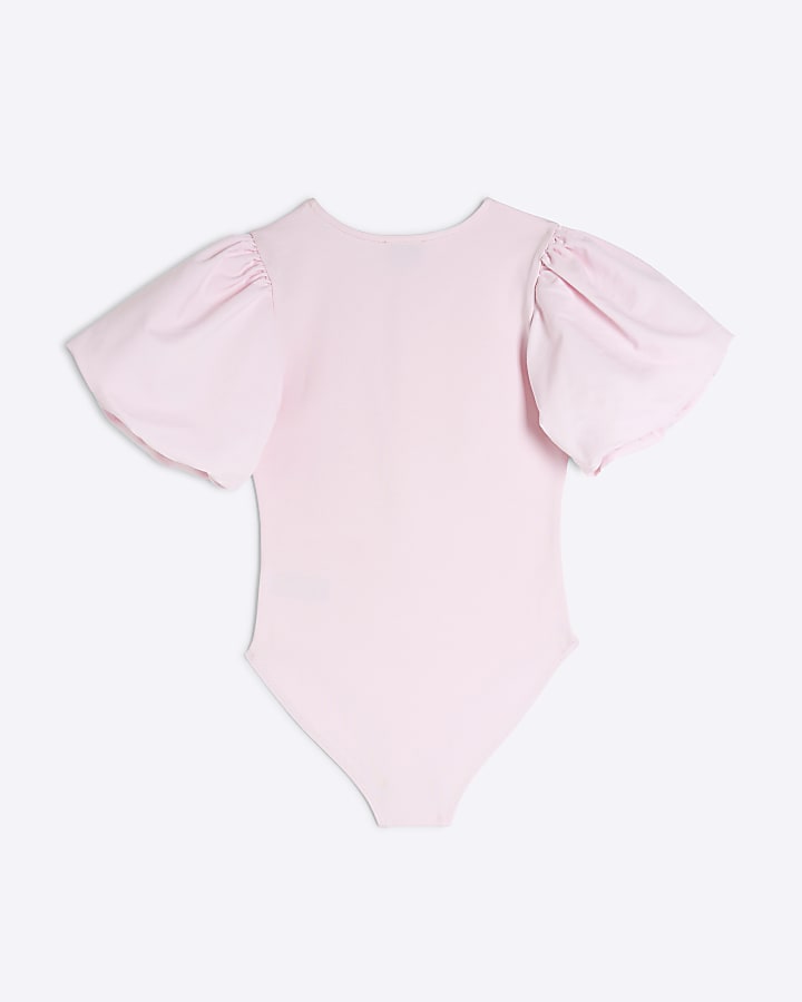 Girls Pink Puff Sleeve Bodysuit