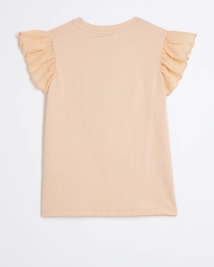 Girls Coral Diamante Daisy Frill T-shirt