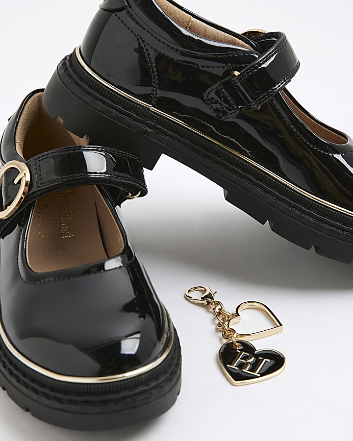 Girls Black Oval Buckle Mary Jane Shoes