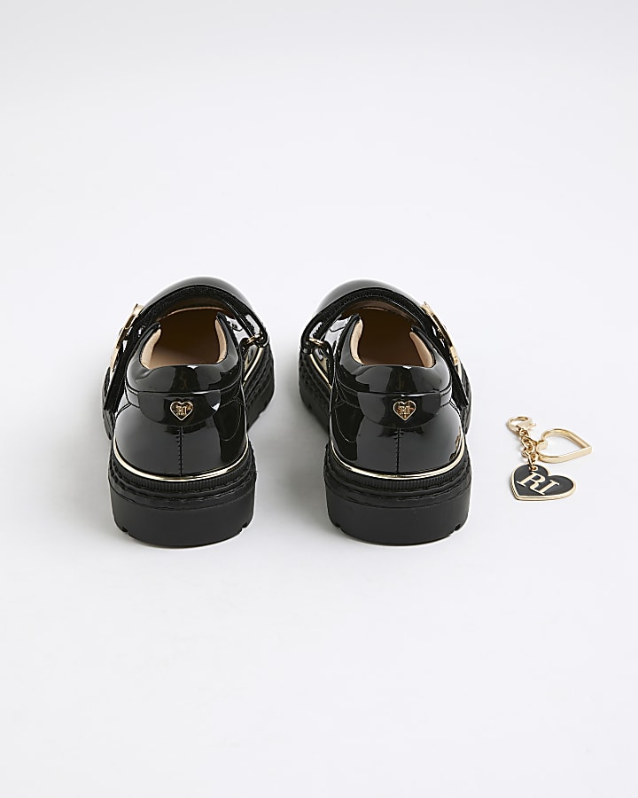 Girls Black Oval Buckle Mary Jane Shoes