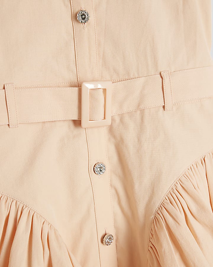 Mini Girls Orange Button Down Shirt Dress